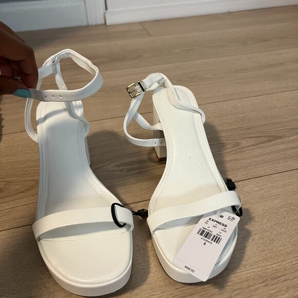 Express Shoes - White Block Heels